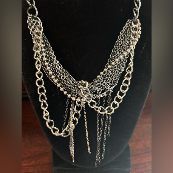NWOT Silver and Black Multi-Chain Necklace 10” Length - Picture 2 of 4